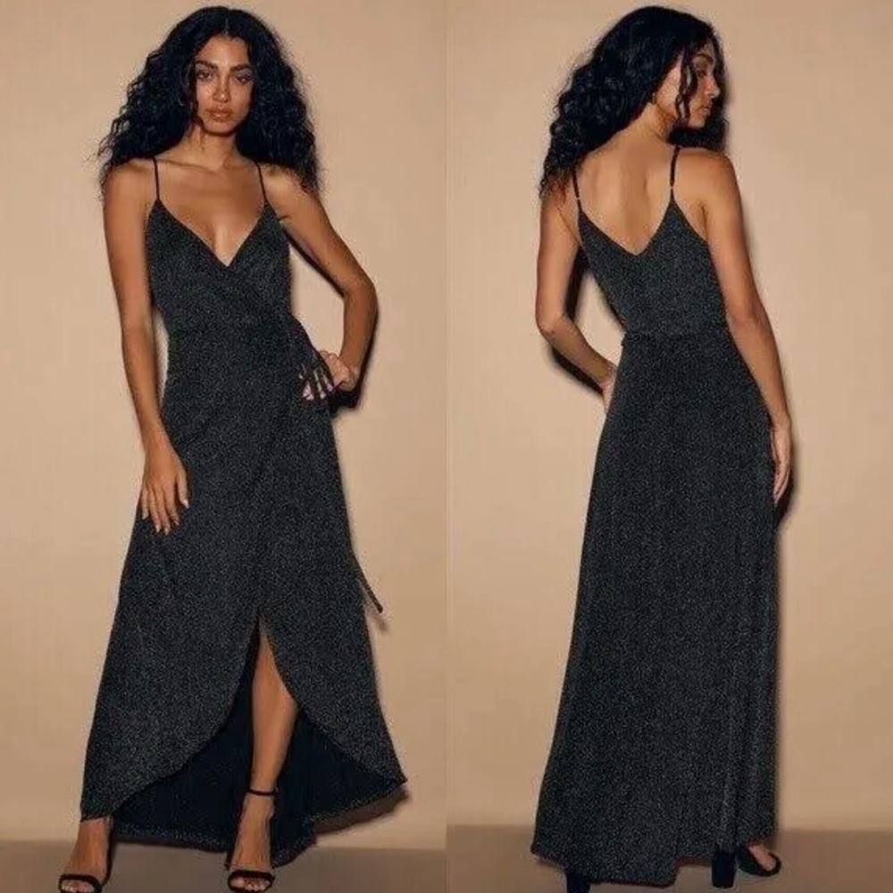 Lulus Size Sm Celestial Metallic Wrap Maxi Dress